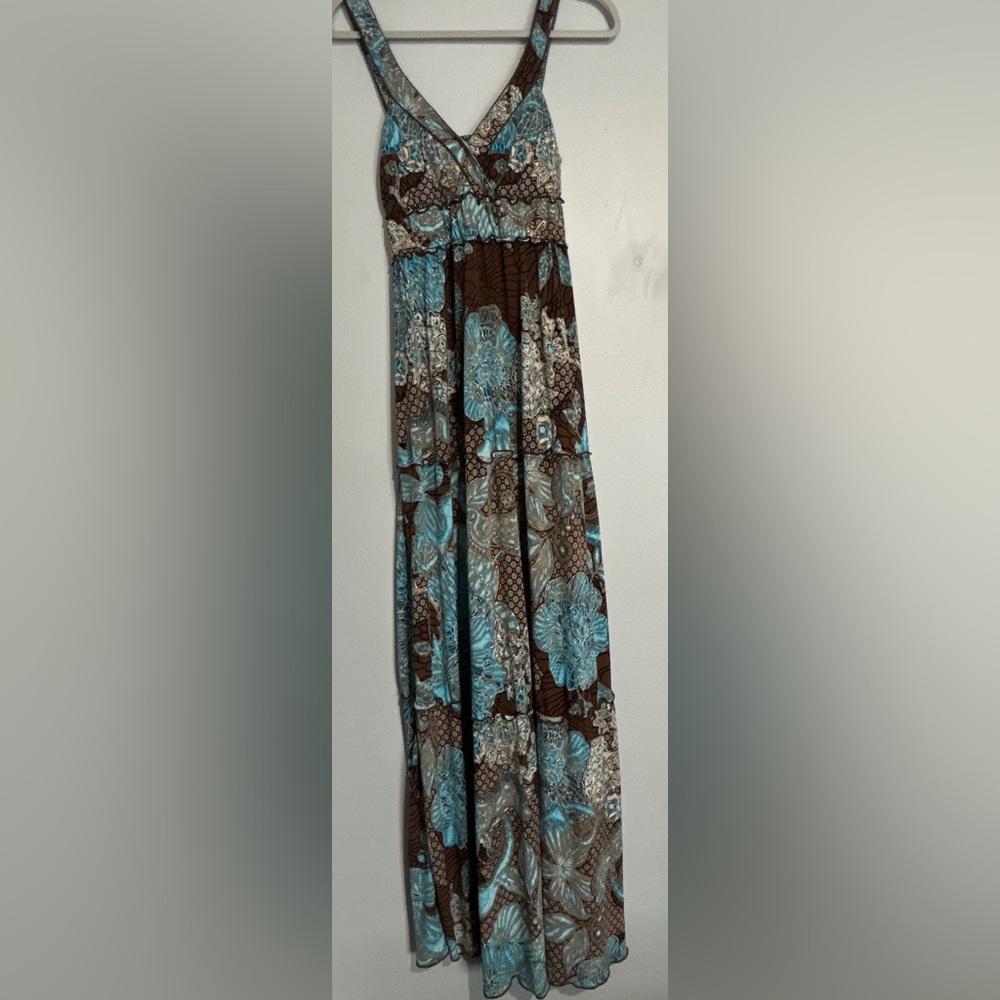 Boho Maxi Dress Cottagecore Coastal Paisley Empire Waist Flowy Dress Layering